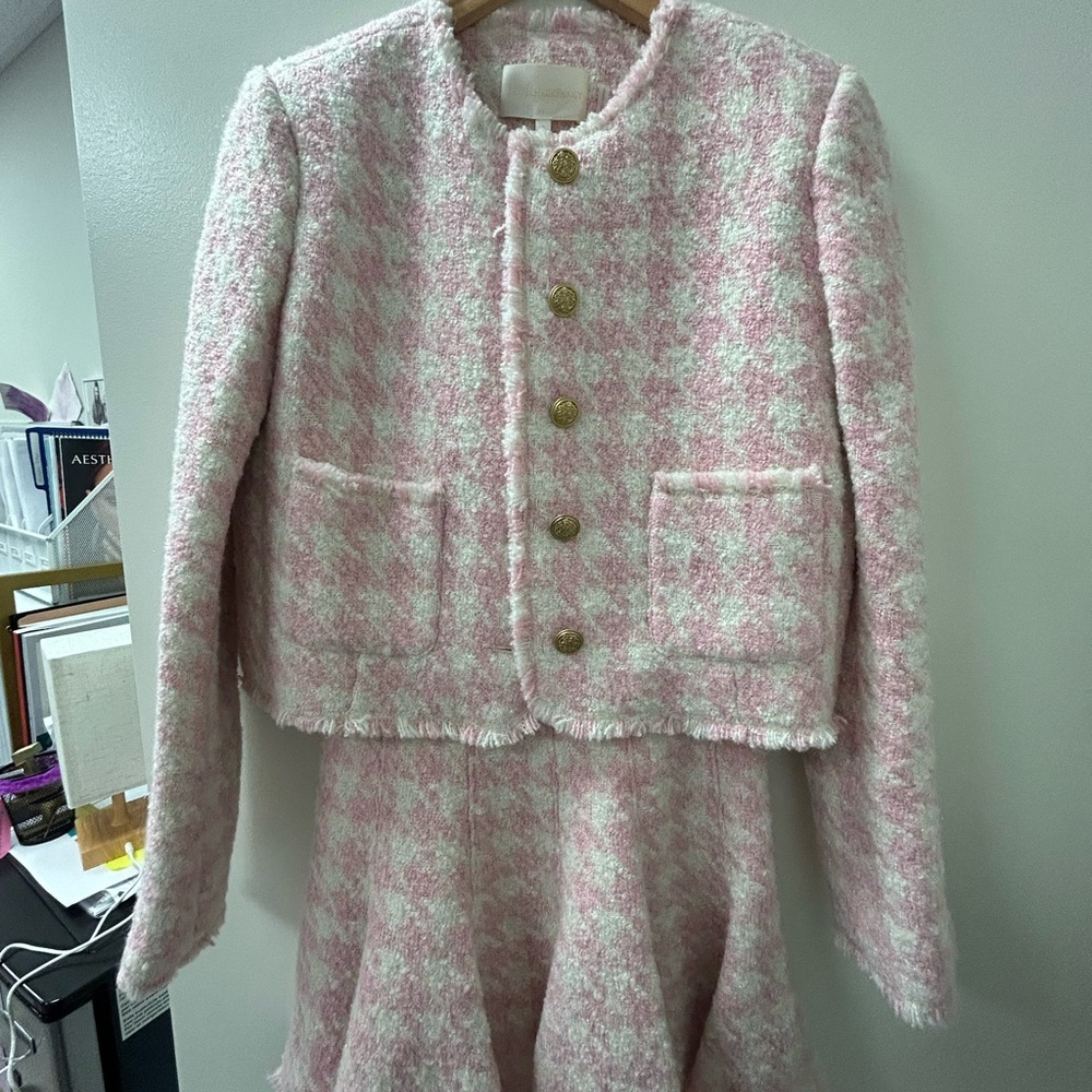 LoveShackFancy Pink and White Tweed Jacket and Dress NWT